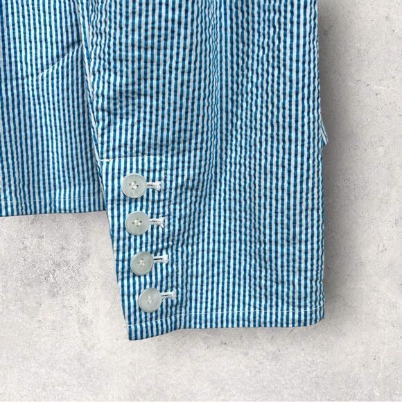 RARE!!!! TALBOTS Seersucker Blazer Pin Stripe in White and Turquoise Size 14 - Picture 6 of 9